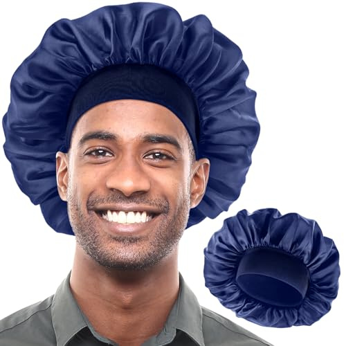 WLLHYF Silk Bonnet for Men, Satin Bonnet Single Layer Elastic Band Silk Sleep Cap Black Soft Adjustable Hair Cap Hair Wrap Large Bonnets for Women Sleeping