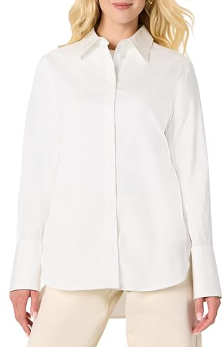 Amazon Essentials Camicia Elegante Button-Down in Popeline di Cotone Elasticizzata vestibilità Oversize Donna, Bianco Brillante, M