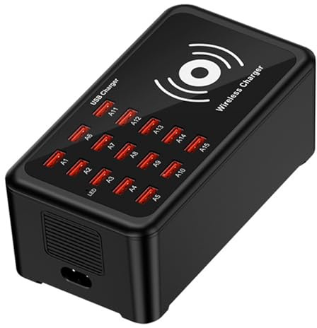 USB Charging Station, Headphones Charging Hub, 15-Port 100W Charger for Tablets Phones and Watches, Wireless Desktop Organizer for Home Offiice Travel Dorm Tech Gear Management