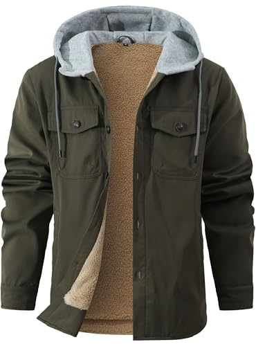 Zaitun Men's Outdoor Fleece Jackets Padded Shirts Flannel Lumberjack Jacket Thick Warm Button Down Hoodies Winter Coat