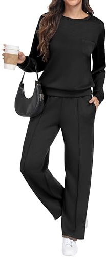 GRECERELLE Tracksuit Womens Full Set Autumn Long Sleeve Lounge Wear Sets for Women Two Piece Outfits Activewear Casual Crew Neck Pullover Tops and Jogging Bottoms with Pockets