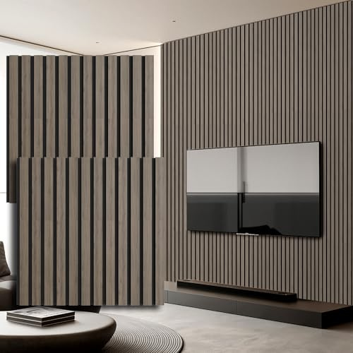 Akustikpaneele aus Holz,60x60cm Wandpaneele aus Holzfunier und Filz，3D Wandverkleidung，Umweltfreundlich Holzpaneele Wand，Akustik Wand Paneele für Lärmminderung und Raumakustik，Walnuss，2pcs