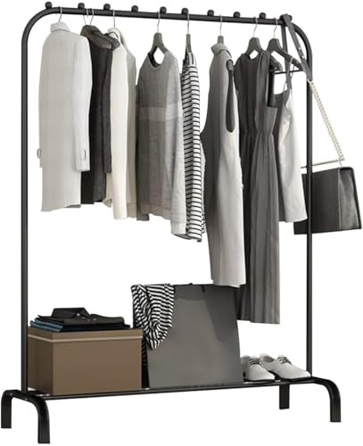 FERNVALE Single Clothes Rail - 146cm Metal Hanging Rail for Coats & Shoes, Small Freestanding Garment Rack, Space-Saving Wardrobe Storage for Bedroom/Hallway (single layer, Black)