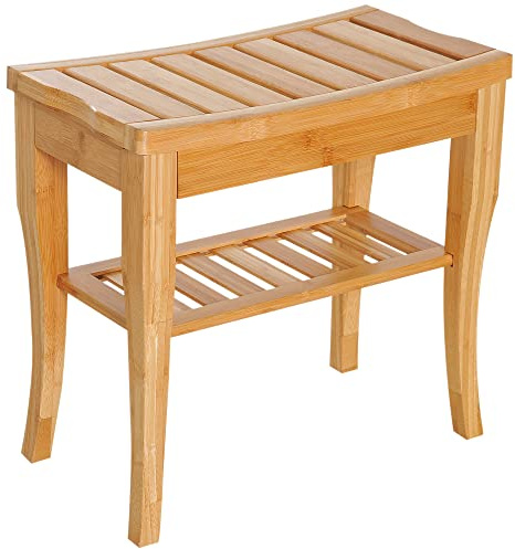 HOMCOM Taburete de Baño de Bambú Antideslizante 47,5x26x44,5 cm Natural