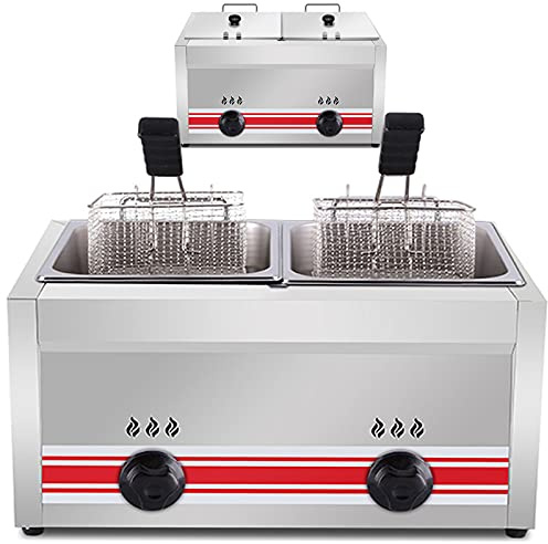 HPTHLY Friteuse À Gaz De Grande Taille avec Paniers Amovibles Et Couvercle 20 L/30 L, Contrôle De La Température sur Pied, Puissance De Feu Réglable, Acier Inoxydable,Natural Gas