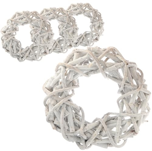 com-four® 4X Rebenkranz - Deko-Türkranz aus kräftigen Zweigen - DIY Naturkranz als Tischdeko, Fensterschmuck oder Türhänger - weißer natürlicher Dekokranz