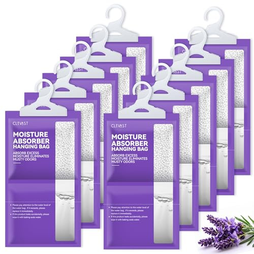 CLEVAST Luftentfeuchter 10er Pack mit Lavendelduft, hängender Feuchtigkeitsabsorber gegen Schimmel, für Kleiderschrank, Wohnwagen, Keller, Bad