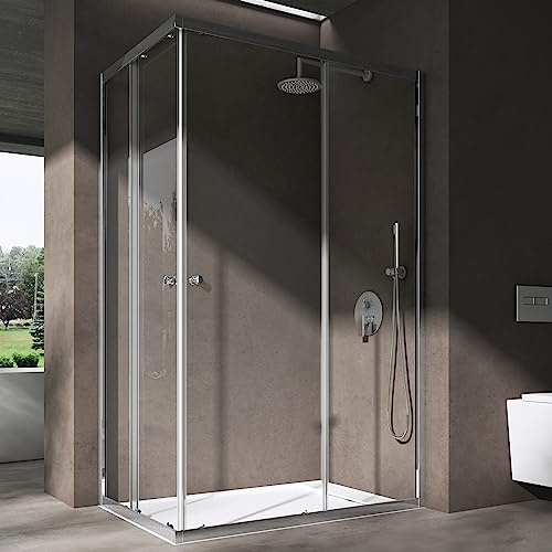 doporro Duschkabine 80x120x190cm Eckeinstieg Duschabtrennung glas Doppel Schiebetür ESG Glas Duschtür Ravenna 16K Plus