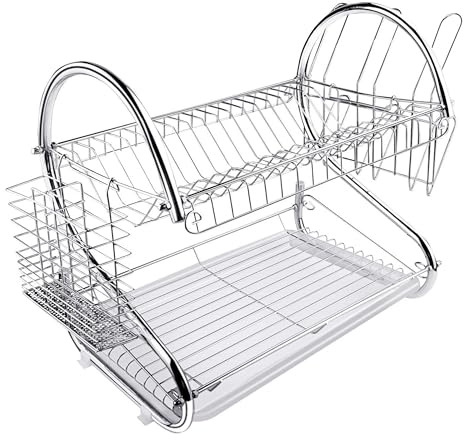 Weida | Escurridor de Platos 2 Niveles en Acero Negro | Estantería Multifuncional para Platos y Utensilios | Tamaño Compacto | Ideal para Cocinas Pequeñas (1, 41cm-26cm-11.5cm)