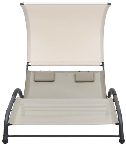 Gecheer Lettino prendisole doppio con baldacchino in textilene crema, per spiaggia