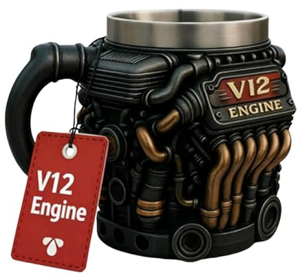 Tasse Café Moteur - Gobelet Acier Inoxydable V12 À Double Paroi Isolante | Mug Rétro 3D En Métal Iņox | 300ml Tasse Isotherme Voyage Pour Hiver, Maison, Jardin, Parc, Golf, Pique-nique, Camping & Fête