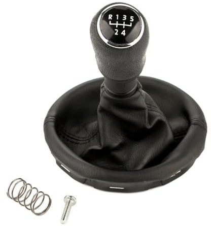 Generisch 5-Gang Schaltknauf Schalthebel + Schaltsack Schwarz Kunstleder Kompatibel mit VW Transporter T5 Multivan V 2003-2011