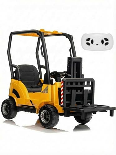 Garvee Camion Elevatore Elettrico Per Bambini 12V, Batteria Longwei 4,5AH + Caricatore Shenle 12V500MA, Con Tettuccio, Materiali Ecologici, Certificazione CE, Giallo