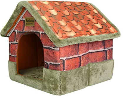 JEELINBORE Vintage Haustier Haus Abnehmbar Faltbar Hundehütte Kuschelhaus Hundehöhle Katzenhaus (Grün Grau, 50 * 45 * 53cm)