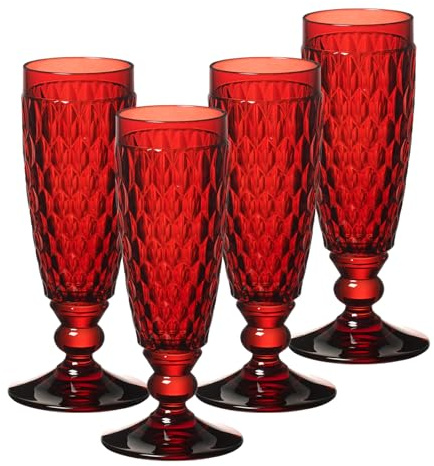 Villeroy & Boch Boston Coloured - Lot de 4 flûtes à champagne colorées en cristal avec motif à facettes - 145 ml - Passe au lave-vaisselle - Rouge