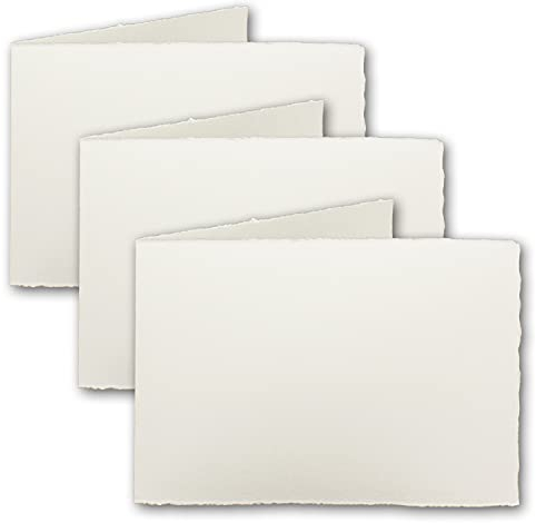 300x DIN A5 Vintage Faltkarten, Büttenpapier, 148 x 210 mm - querdoppelt, Weiß (Naturweiß) 250 gr - Vellum Oberfläche