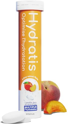 HYDRATIS - Pastilles Effervescentes Pêche - Optimise l'Hydratation - Riche en Minéraux - Faible en Sucre - Goûts Légers - Sport, Crampes, Récupération - 20 Pastilles