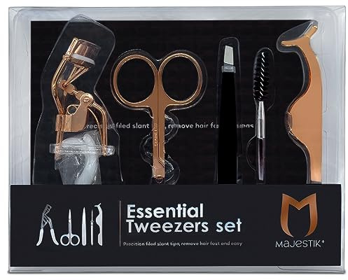 The Brow & Lash Set – Wimpern- und Augenbrauen-Werkzeug-Set – inklusive Pinzette, Wimpernzange, Spulenbürste und Schere – Geschenk für sie – Rosegold