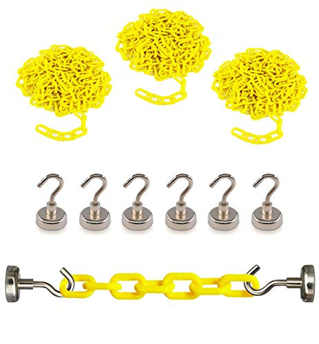 Reliabe1st 3 PCS 13 Feet Yellow Plastic Safety Barrier Chain with 6 Magnetic Hooks | Loading Dock Kit | Caution Security Chain Safety Chain for Crowd Control, Construction Site | Safety Barrier