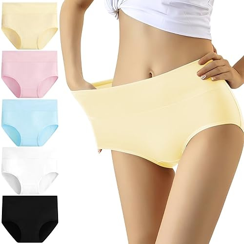 YouShow Culottes Femmes Coton Taille Haute Lot de 5 Slips Elasticité Ventre Plat