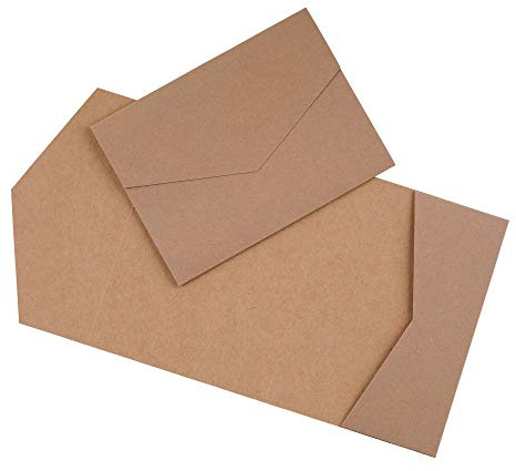 Pocketfold Karte B6/C6 Querformat - Einladung Hochzeit - Blanko, Kraftpapier Naturkarton (kraft-braun, 50)