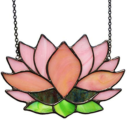 HAOSUM Lotus Flower Stained Glass Window Hangings,Lotus Suncatcher Decor | Stained Glass Flower Suncatcher for Window,Sun Catcher Gift for Mom,Lotus Flower Decor for Kitchen,Birthday Gifts for Women