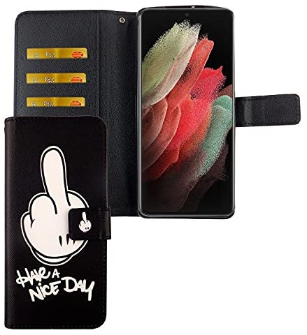 König Design Handyhülle Kompatibel mit Samsung Galaxy S21 Ultra | Have a Nice Day | Schutz-Hülle | Klapphülle | mit Kartenfach
