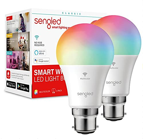 Sengled Smart Bulb B22 Multicolor RGBW, Alexa Light Bulb Bayonet, WiFi Bulb That Works with Alexa Google Home Assistant IFTTT, Dimmable LED Bulb, Remote Control, Smart Light Bulb 7.8W, 806LM, 2 Pack