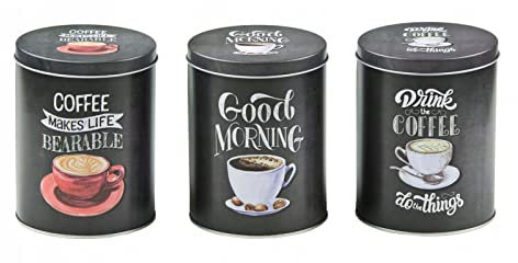 Juego de 3 recipientes de café para almacenamiento de cocina, tarros de café retro, latas redondas, tapa hermética, para granos de café, café molido, cápsulas de café o bolsitas de café, gris