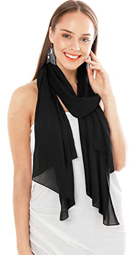 Coprispalle Donna Elegante Chiffon Sciarpa Sciarpe Nero, Scialle Foulard Donna Moda, Stola Elegante Signora Cerimonia, Abiti Cerimonia Alla Moda, Stola Argento, Spolverino Signora Chic (Nero)