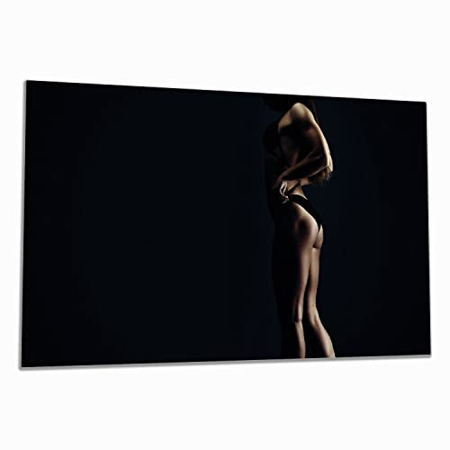 Wallario Herdabdeckplatte/Spritzschutz aus Glas, 1-teilig, 90x52cm, für Ceran- und Induktionsherde, Sexy Frau im Dunkeln - Schatten, Silhouetten, Muskeln