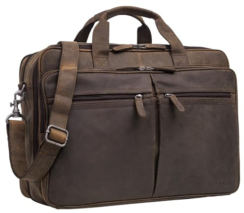 STILORD Gigantus XXL Aktentasche Läder Laptoptasche 17,3 tum till 19 tum Mycket stor axelväska arbetsväska kontorsväska affärsväska äkta läder för damer och herrar Farbe:Colorado-brun