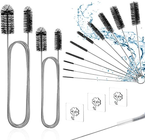 GZLCEU Lot de 2 brosses de nettoyage d'aquarium - 1 m/2 m - Brosse tubulaire double extrémité pour le nettoyage d'aquarium ou la cuisine domestique - Avec 10 mini brosses de nettoyage et 3 crochets