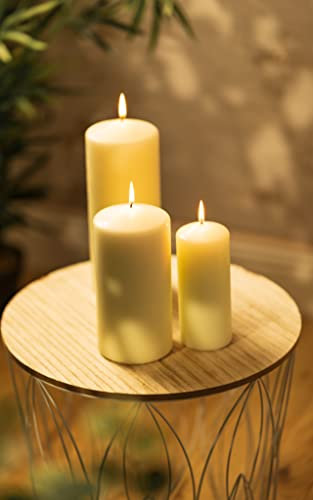 Marco Paul Set of 3 Ivory Church Pillar Candles Long Burn Time Large Candle Warm Lighting Display Candle Long Burning Candles Centrepiece, Wedding Party Accessories, Lights, Home (Various Sizes 3pc)