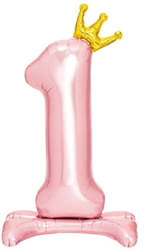 OH YEAH - Globo Pie Número 1 Rosa - 105 cm - Número con Corona - Cumpleaños Infantil - Números 1, 2, 3 - Globos Primer Cumpleaños - Globo Número Gigante - CON BASE