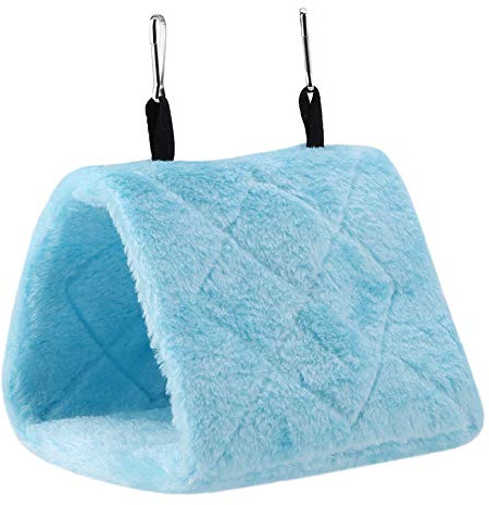 Tbest Gabbia Sospesa per Uccelli, Morbida Amaca in Peluche, Tenda Sospesa per Uccelli, Pappagallo, Letto Caldo Invernale, Giocattolo per Animali Domestici (Blu)