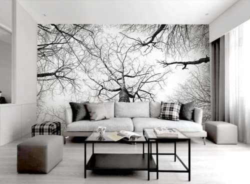 Papier Peint Panoramique Branches De Forêt Noir Et Blanc Minimaliste Papier Peint 3D Intissé Decoration Murale Chambre Salon