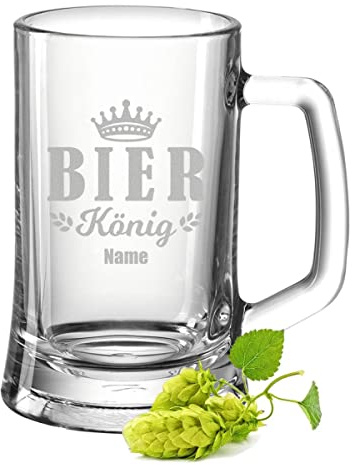 GRAVURZEILE Bierkrug mit Gravur - Bierkönig V2 - Personalisiert mit Namen - Bierseidel als Geschenk für Bierkenner - Geschenke für Männer zum Vatertag Geburtstag oder zu Weihnachten - Größe 0,3 L