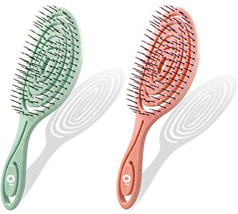 Cepillo Antitirones 2 Unidades - Cepillo Pelo Antirotura - Cepillo Pelo Antitirones - Masajeador Peine Desenredante - Para Pelo Seco y Mojado (Naranja y Verde)