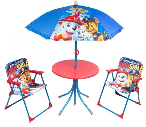 Relsy Paw Patrol Patio Set Kid's Garden Furniture 4-Piece Kids Patio Set With Table, 2 x Chairs, Adjustable Parasol Cartoon Design For Children (Paw Patrol)