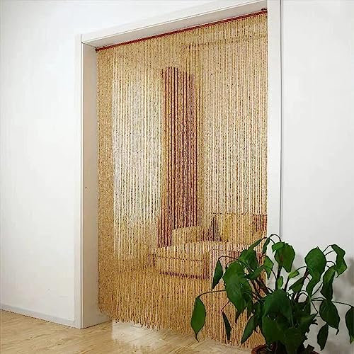 Tenda WIRMEC Antimosche per Porta Esterna 120x230, Tenda con Perline In Legno Naturale e Bambù, Pannelli Divisori per Interni Decorativi, Tende a Fili per Esterno e Interna (Color: Beige)
