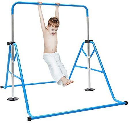 Fermoirper Gymnastik Turnreck Kinder Klappbare Trainingsgeräte Turnstange aus Stahl (Höhenverstellbar von 115cm bis 155cm) Tragfähigkeit bis 100KG fur 5-10 Jahren Kinder