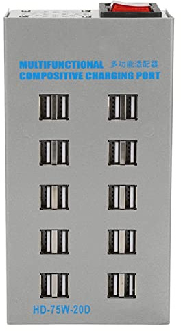 EVTSCan Portable 20 Ports Powered USB Hub, Stainless Steel Industrial Grade USB 2.0 Hub, Plug and Play, Windows Mac Compatible, for External Hard Drives, Printers, Scanners