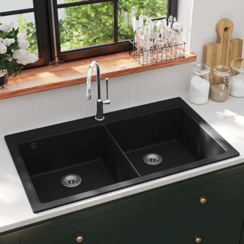 Sanitärarmaturen, Überbau, Küchenspüle, Doppelwaschbecken, Granit, schwarze Hardware