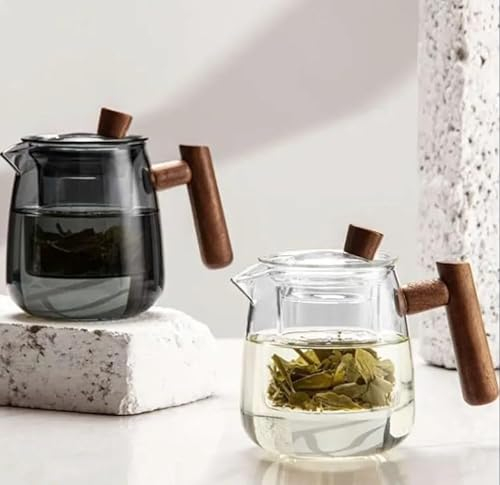 Tetera de cristal con filtro para té integrado resistente al calor, tetera trasparentes para estufas de 550ml Taza hervidor de agua de té chino para oficina de vidrio resistente al calor (blanco)