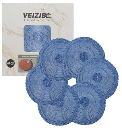 VEIZIBEE Manteles Individuales or Posavasos, Almohadilla de café Mesa de Redondos Salvamanteles Individuales de Encaje, Lavables, Antideslizantes, Cocina, Mesa de Comedor, Estilo Europeo (Azul)