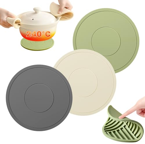3 Pezzi Sottopentola in Silicone, 16cm Presine in Silicone, set Sottobicchieri Rotondi, Tappetino in Silicone Multifunzionale, Durevole, Impermeabile e Antiscivolo, Adatto a Pentole, Reiere e Ciotole