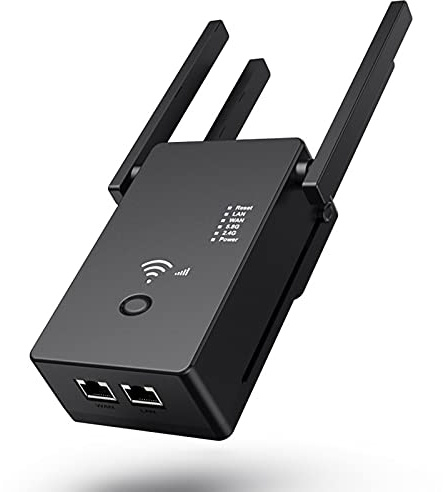 Wifi Signal Extension Booster, 1200Mbps Wireless Internet Amplifying Repeater, 2.4G And 5G Dual-Band Home Extender with 4 Antennas,Black