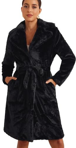 Allegra K Donna Cappotto Pelliccia Sintetica Cappotti Lungo Invernale Giacca Elegante Lana Nero XS