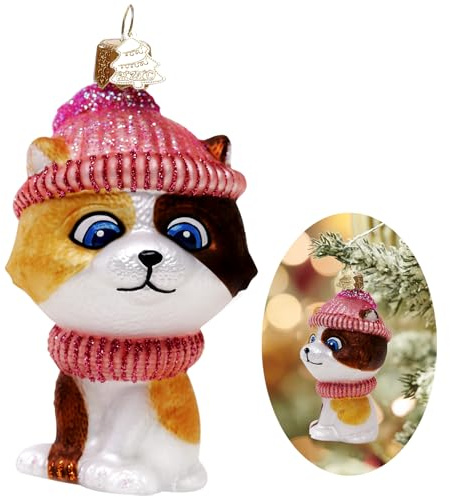 Hzyc Katzen-Weihnachtsschmuck,Handgeblasenes Glasornament für den Baum | Katzen-Ornament zum Aufhängen, Weihnachtsdekorationen für Tierliebhaber Feiertagsparty Heim Geschenk